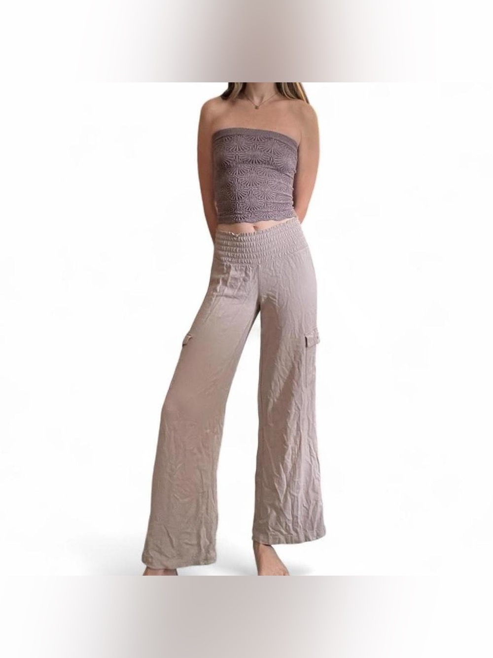 Taupe (tan/grey) Rewash cargo flowy wide leg pants